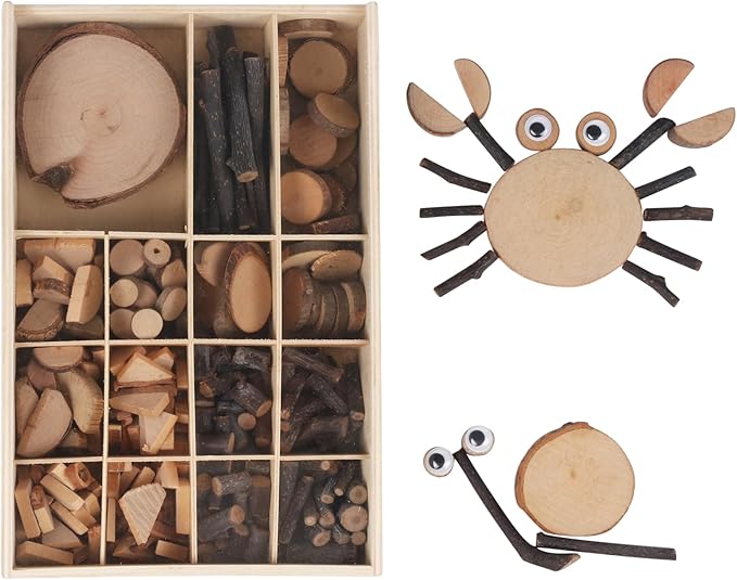 Candywood Wooden Unfinished Craft Kits Toy,Unfinished Natural Wood Slices Loose Part Play,DIY Wood Slices Kit for Toddler 3+ (UN_M)