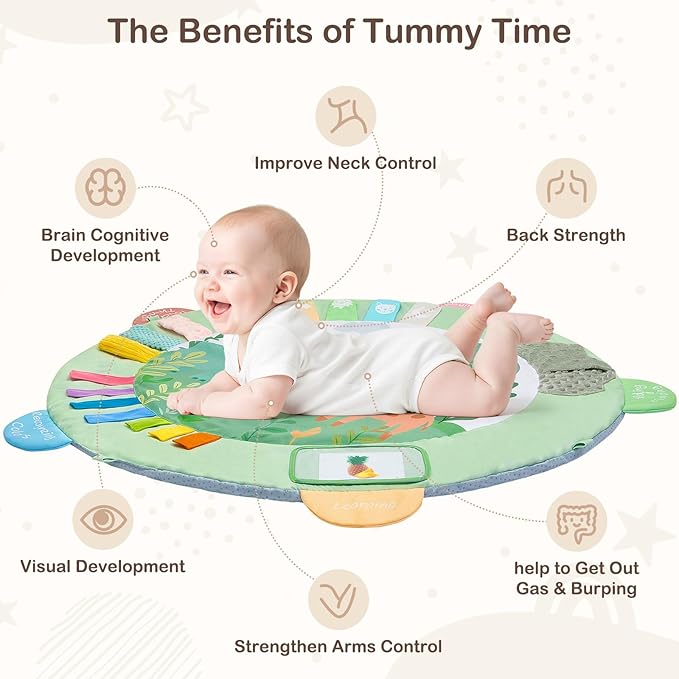 Baby Play Gym Mat Tummy Time Mat, Washable Baby Activity Play Mat for Sensory, Visual, Hearing, Touch Development, Baby Toys Shower Gift for Newborn