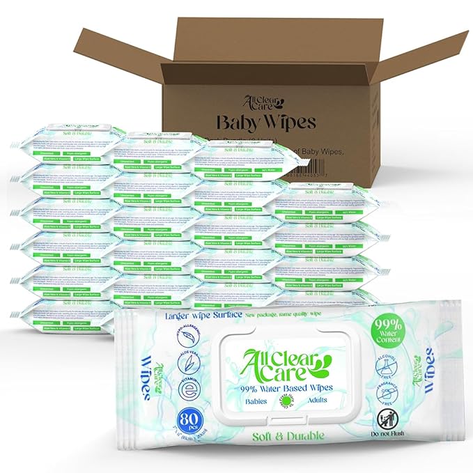 Baby Wipes Bulk, Unscented Wet Wipes for Sensitive Skin, Large Soft Durable & 99% Water, Gentle Hypoallergenic for Babies & Adults, Vitamin E and Aloe, Flip Top Lid, 3 Pack (240 Wipes)