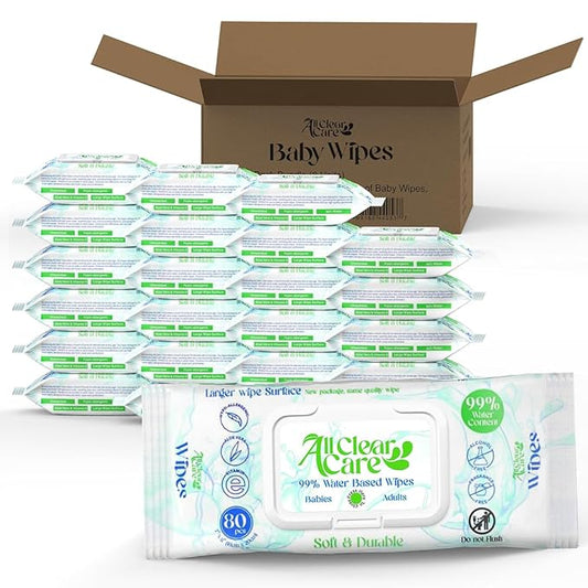 Baby Wipes Bulk, Unscented Wet Wipes for Sensitive Skin, Large Soft Durable & 99% Water, Gentle Hypoallergenic for Babies & Adults, Vitamin E and Aloe, Flip Top Lid, 3 Pack (240 Wipes)