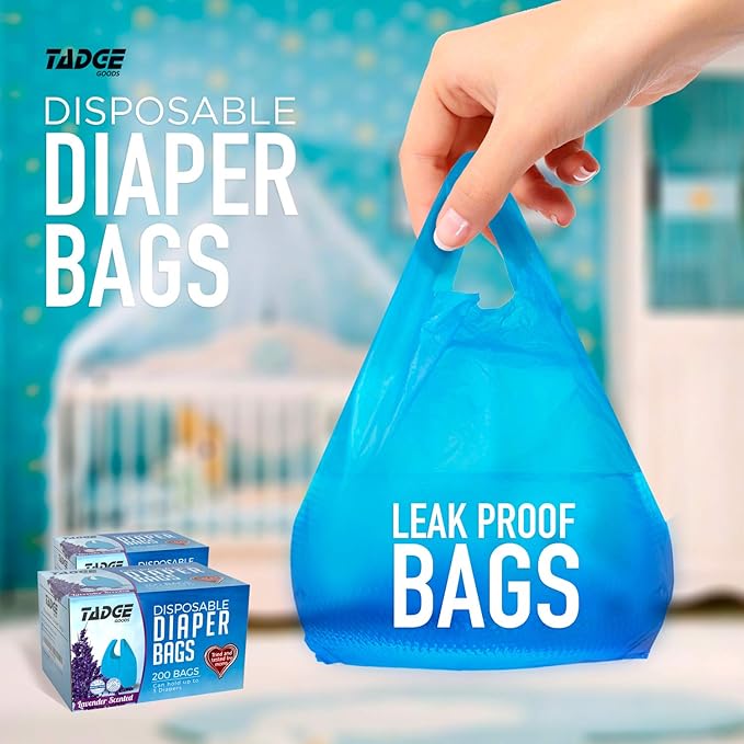 Baby Disposable Diaper Bags Scented with Lavender - Odor Absorber Biodegradable Plastic Diaper Sacks for Trash Bag Essential Items - Bags for Dirty Diapers - Refill 200 Count (Blue)