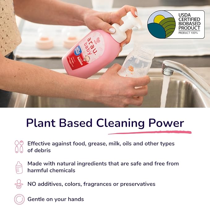 Arau Baby Unscented Foam Bottle Wash Refill, Natural Plant Based Baby Bottle & Dish Soap, No Artificial Fragrance or Additives, Gentle for Washing Bottles, Pacifiers and Toys, Easy Rinse, 15.21 Fl Oz