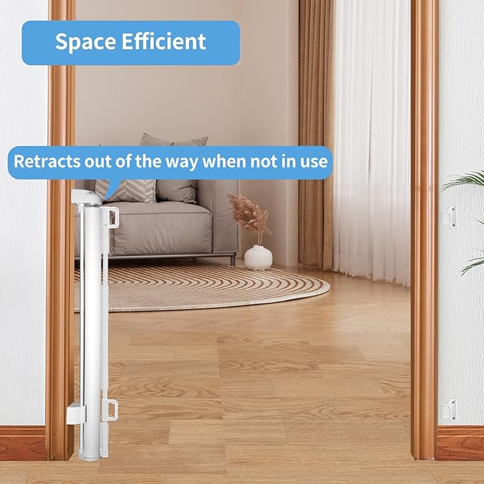 DEAR LOV 2 Pack Retractable Baby Gate,Mesh Baby Gate or Mesh Dog Gate,33" Tall,Extends up to 55" Wide,Child Safety Gate for Doorways, Stairs, Hallways（White,33"x55"