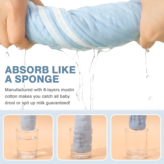 MUKIN Baby Muslin Burp Cloth Set of 6, Ultra Soft Absorbent Thick Cotton Burping Cloths for Unisex Newborn Babies, 20'' by 10'' Neutral Milk Spit Up Rags Boys Girls - Baby Must Haves. (Gradient Blue)