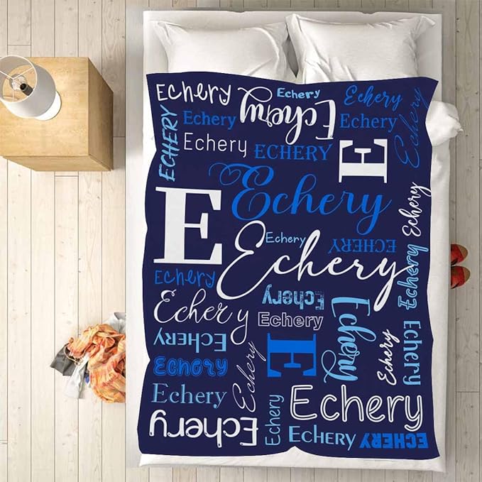 M YESCUSTOM Custom Baby Blanket with Name, Personalized Name Throw Blanket for Girls Boys Kids Customized Flannel Blanket for Men Women Valentines Day Mother's Day Christmas Newborns Dark Blue