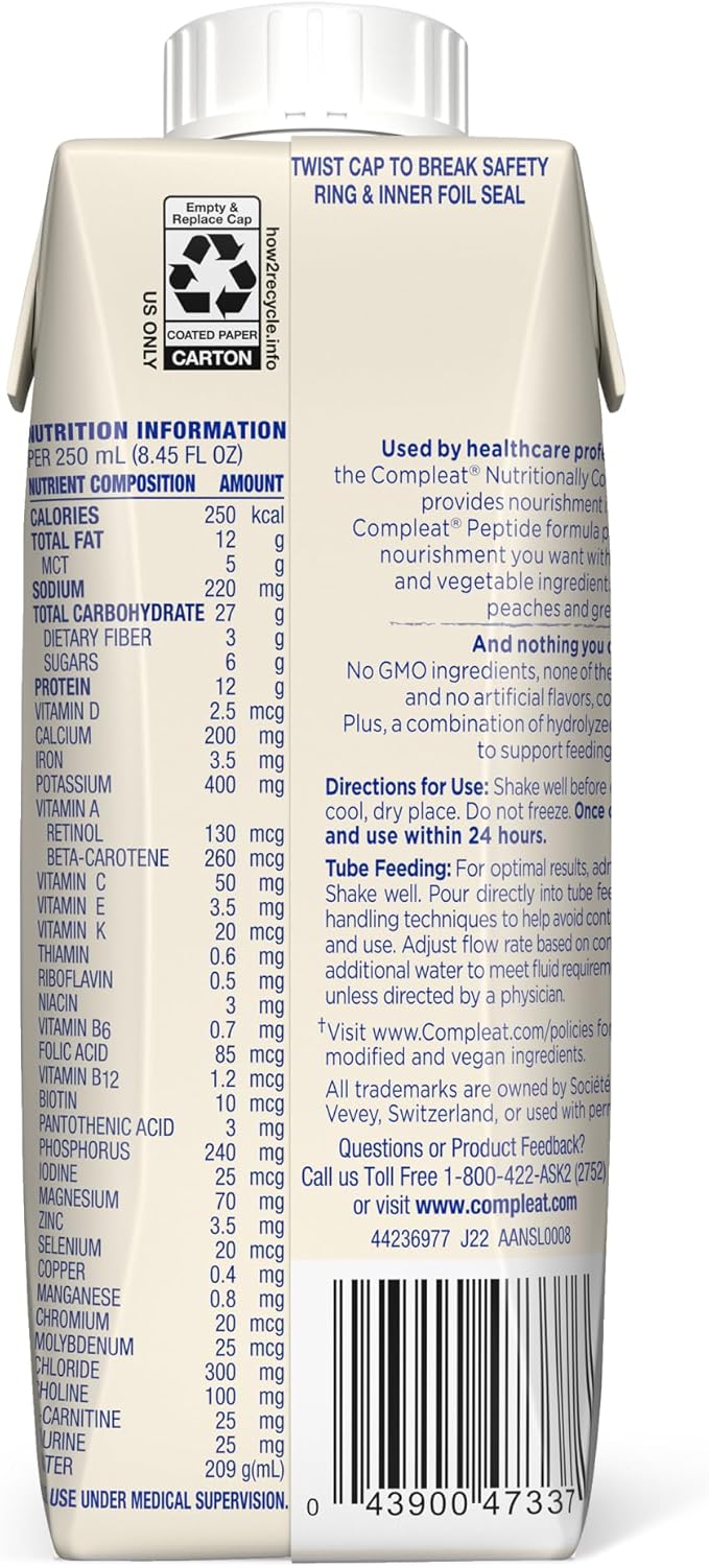Compleat Pediatric Peptide 1.0 Pediatric Tube Feeding Formula Vegetable/Fruit Medley Flavor 250 mL Carton 24 Ct