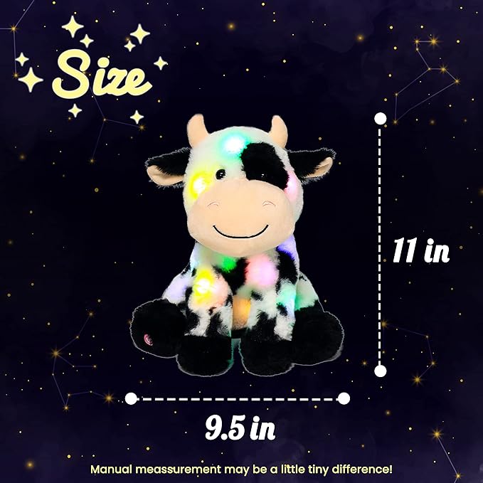 Hopearl LED Plush Smile Cow Lighting Up Stuffed Animal Diary Cattle Floppy Night Lights Glow in The Dark Birthday Festival for Kids Toddler Girls, 11''