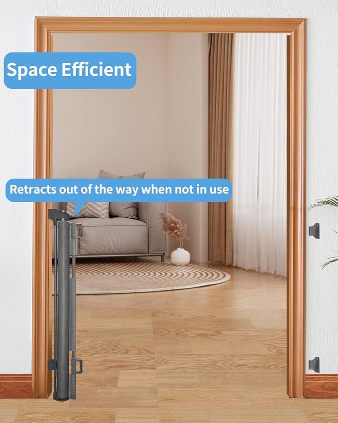 Retractable Baby Gate for Doorways and Stairs, Mesh Safety Gate for Pet, Indoor & Outdoor Use, One-Hand Operation, Easy Installation, 33.6" Tall, Expands to 71" Wide(Grey,33.6"x71")
