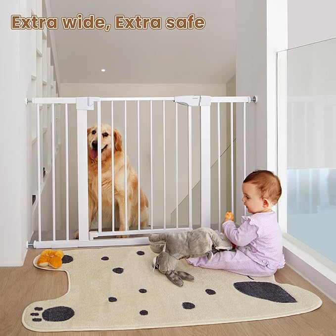 Mumeasy Baby Gate Extra Wide, 29.5"- 51.5" Pressure Mounted Dog Gate with Walk Through Door, Auto Close Pet Gate for Stairs,Doorways,House