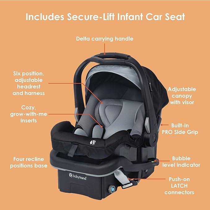 Baby Trend Tango PRO Travel System with Secure-Lift Infant Car Seat, Dash Black