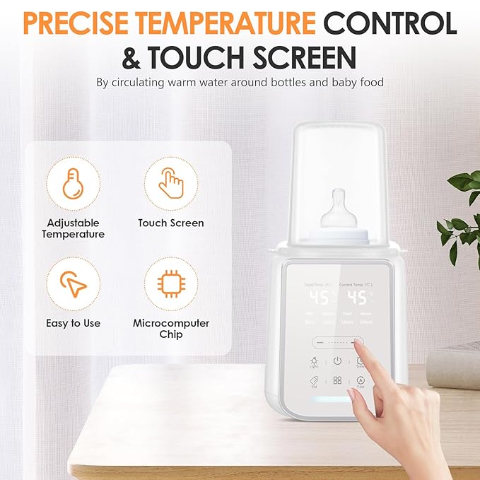 Baby Bottle Warmer, Fast Baby Milk Warmer with Timer, 8-in-1 Baby Milk Warmer with Digital Display, Night Light for Nighttime Breastfeeding, Bottle Warmer for All Bottles with Sterilizing Keep Warm