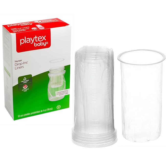 Playtex Baby Nurser Pre-Sterilized Disposable Drop-Ins Baby Bottle Liners, 4 Oz (50 Count), Anti-Colic, Gas Reduction, Easy to Clean, Closer to Breastfeeding, Perfect for Travel and On The Go