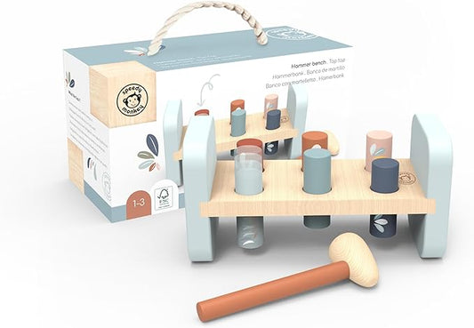 Speedy Monkey Tap Tap Hammer Bench – Colorful Wooden Toy for Kids 1-3 Year Up, Develops Hand-Eye Coordination, Hammer Pegs Through Holes, Reversible Fun, Non-Toxic Paint , Engaging Educational Toy