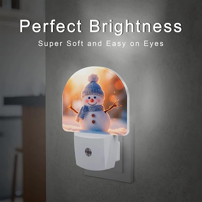 Cute Winter Snowman Night Light, Christmas Snowman in The Sun Dusk to Dawn Night Light Plug in,0.5w Energy Saving Sleep Friendly Nightlights for Kids Boys Girls Home Decor