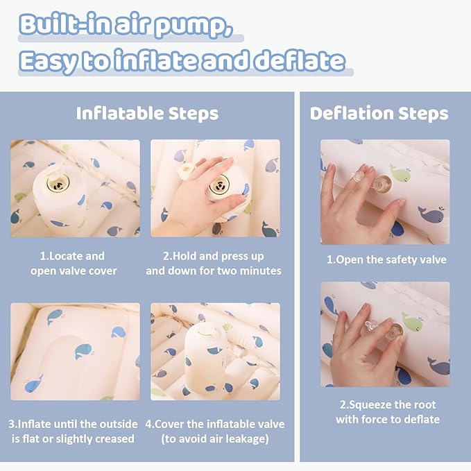 Inflatable Baby Bathtub with Built-in Air Pump, Portable Bathtub for Babies 1-5 Years Old, Small Ball Pool, Foldable Bath Tub for Travel, 30.7 x 14.6 Inch (Whale)