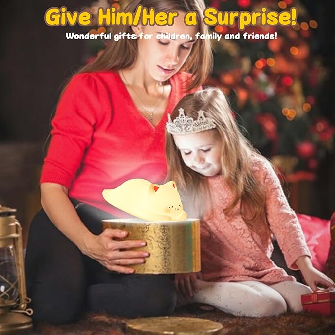 Tremdwoto Cat Night Light for Kids,Cute Colorful Night Light Baby Girl Squishy Night Lights Lamp 1/3 Hour Timer Kitty Light Dimmable Nursery Nightlight,Children's Room Decor，Gifts for Boys and Girls