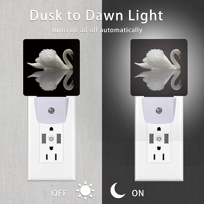 White Swan Night Light,Water Reflection Night Lights 0.5W Sleep Friendly for Boys Girls Led Night Light Dusk to Dawn Sensor Nightlight for Stairway/Hallway/Kitchen