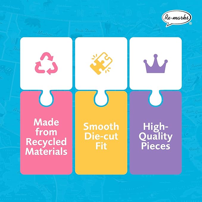 Re-marks Map of USA Deluxe Jigsaw Puzzle with Whimsy Pieces- All Ages