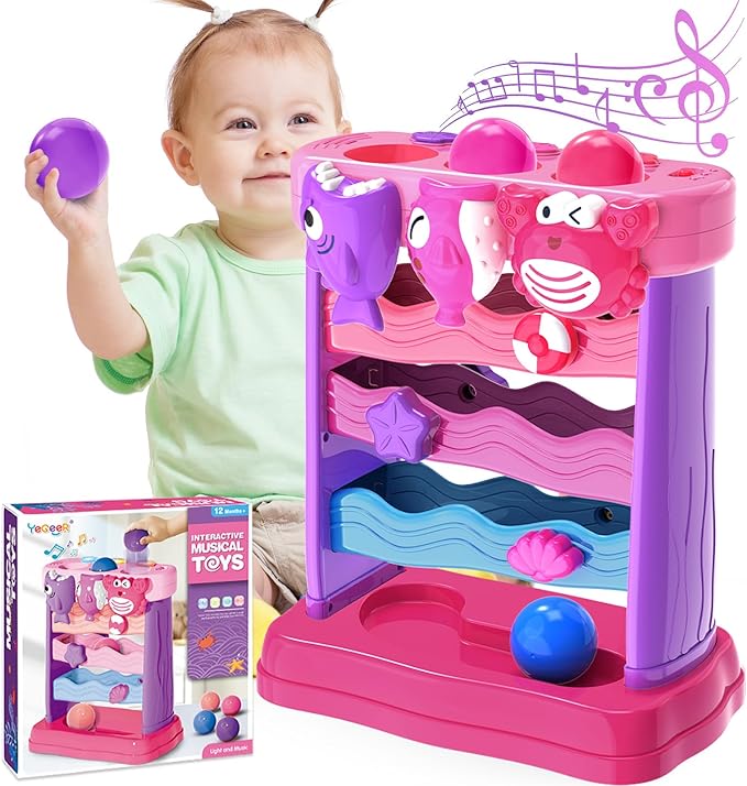 Toys for 1 2 Years Old, Interactive Feeding Toy with Music, Montessori Toys for Girl, Musical Cause and Effect Game for 12-18 Months, Christmas Birthday Gifts for Baby Toddlers Age 1-2