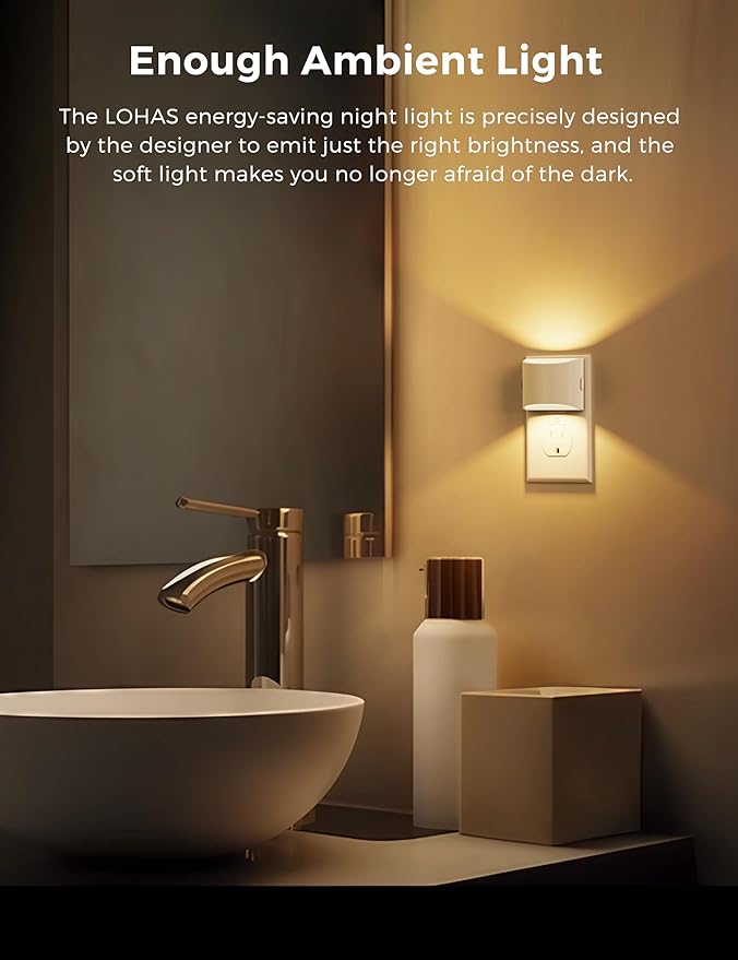 L LOHAS LED Night Lights Plug into Wall, Dimmable Night Light with 3 Level Brightness, 3000K Soft White, 2 Pack, White Housing