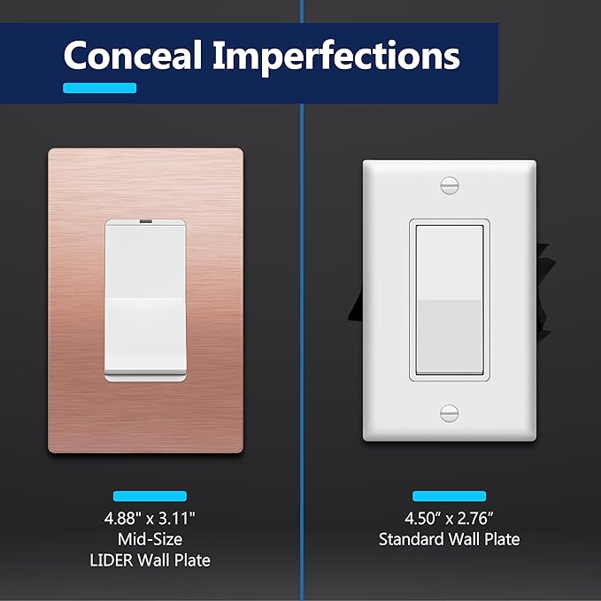 LIDER Screwless Metal-Surface Wall Plate, Decorator Switch Cover, Temperature and Impact Resistant, 201 Stainless Steel, Modern Decoration Upgrade, Mid-Size 1-Gang 4.88" x 3.11", Brushed Rose Gold