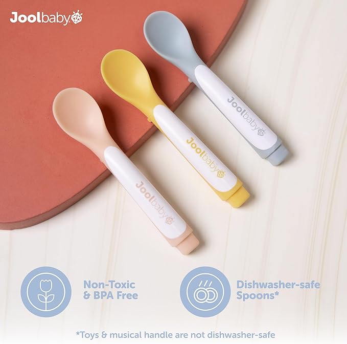 Jool Baby Musical Baby Spoons, 3 Spoons + Plane with Fun Sounds - Multi-Stage Spoon for Infant Feeding & Training Babies 6+ Months to Self-Feed