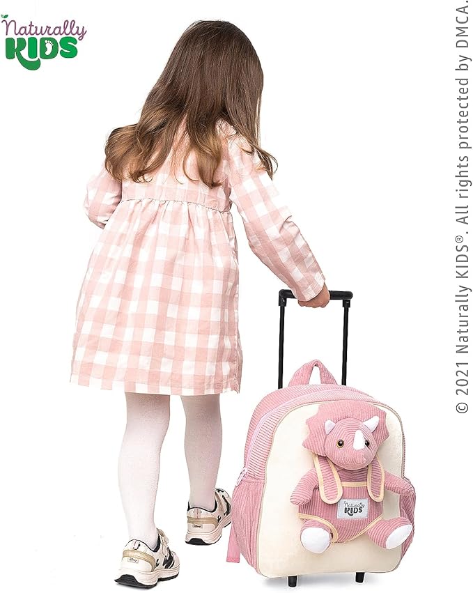 Toddler Luggage for Girls w Dinosaur Toys, Kids Rolling Backpack Girls, Toddler Suitcase, Gifts for 3 4 5 6 Year Old