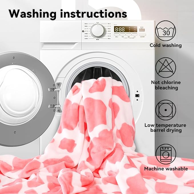 Light Pink Kids Blanket - Soft Fleece Cow Print Throw for Nursery, Crib, Stroller - Cute Girls Birthday Gifts, Room Decor 40"x50"