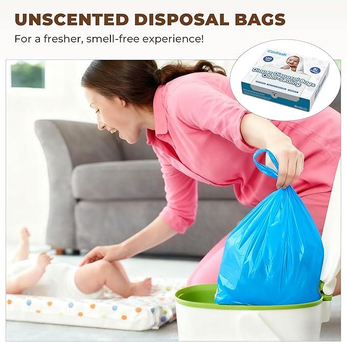 Odor Sealing Disposable Diaper Bags with Tie Handle, 160 count, Large Capacity, Unscented & Durable Diaper Trash Bags for Home & Baby Travel Use (Color:Blue)