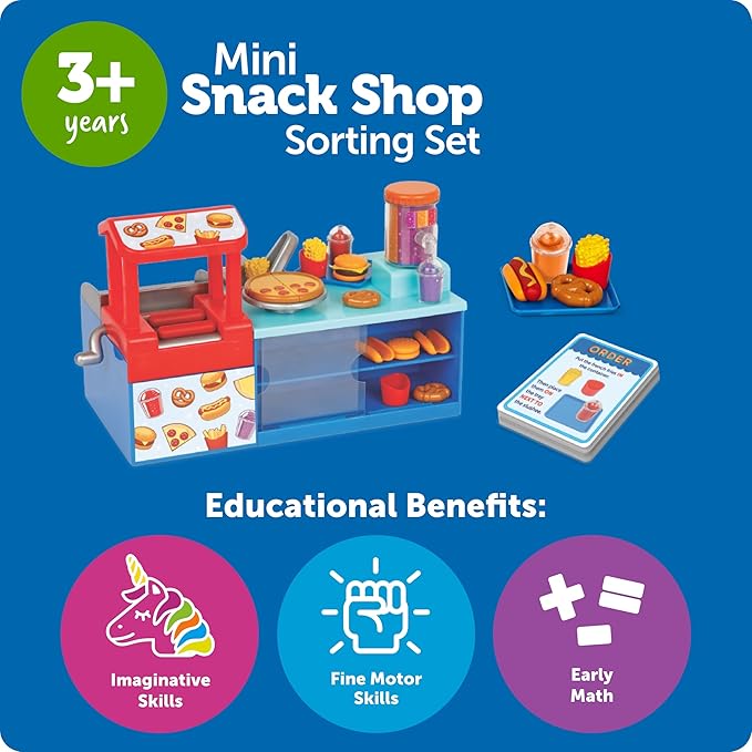 Learning Resources Mini Snack Shop Sorting Set, Play Food Shop, Role Play Store, Kids Kitchen Playset Accessories, Cooking Games, Fine Motor Skills, Toddler Toys, Girl and Boy Birthday Gift