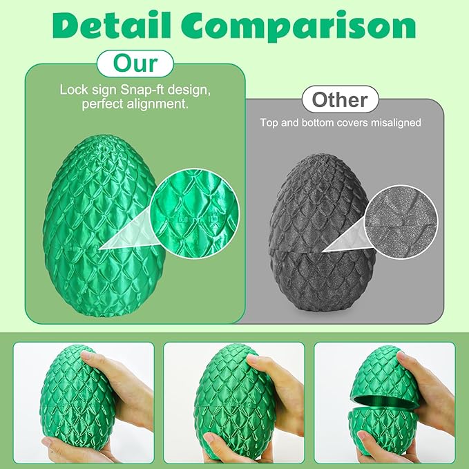 Dragon Eggs with Dragon Inside, 3D Printed Surprise Funny Gifts for Kids, Articulated Dragon Fidget Toys for Adults, Executive Desk Toys Office Room Décor (Christmas Green, M-Size)