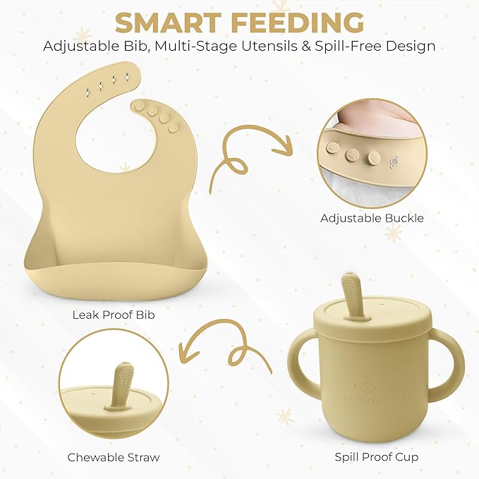 12-Piece Silicone Baby Feeding Set – Suction Bowl, Divided Plate, Bib, Utensils & More – BPA-Free Toddler Mealtime Essentials for Self-Feeding & Baby-Led Weaning