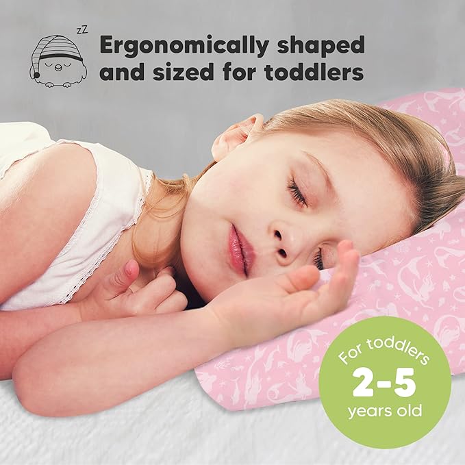 Toddler Pillow with Pillowcase - 13x18 My Little Dreamy Kids Travel Bed Pillows for Sleeping, Organic Cotton Small Pillowcase, Soft & Breathable, Machine Washable, Toddlers 2-5 Years Old (Mermaid)