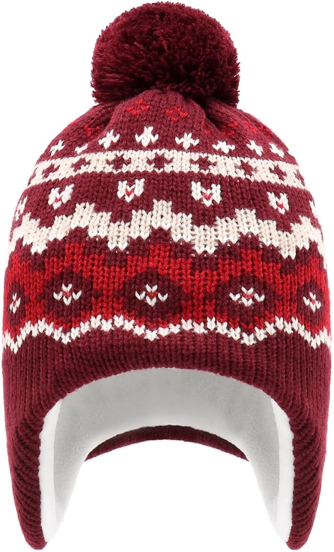Duoyeree Kids Beanie Hat for Boys Girls Pom-pom Kint Hats Cozy Lining Winter Skull Cap