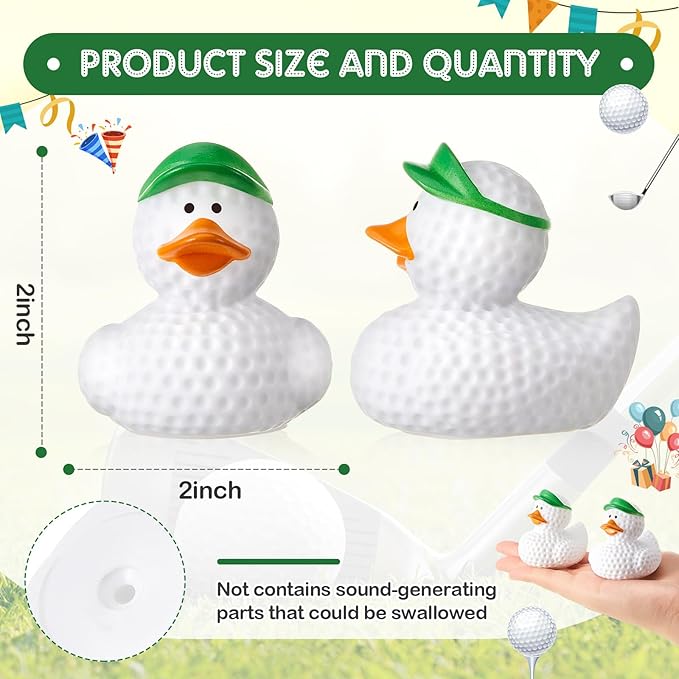 Deekin 50 Pcs Rubber Duck 2 Inch Bulk Sport Party Favors for Birthday Party Decorations Club Player Gift (Green Golf)