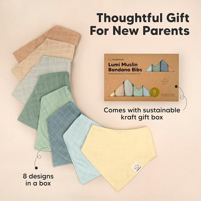 8-Pack Muslin Baby Bibs for Boys, Girls - Muslin Bandana Drool Bibs for Baby Girl & Boy, Drooling Newborn, Teething Toddler, Infant 0-36 months, 100% Cotton Extra Absorbent & Soft (Lavender)