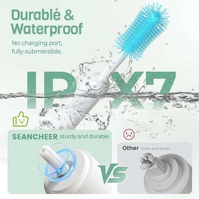 SEANCHEER S02 Electric Bottle Brush Set, Portable Baby Bottle Brush Cleaner, AA Battery-Powered & IPX7 Waterproof, with Silicone Bottle/Nipple/Straw Brush, for Home & Travel (Blue)