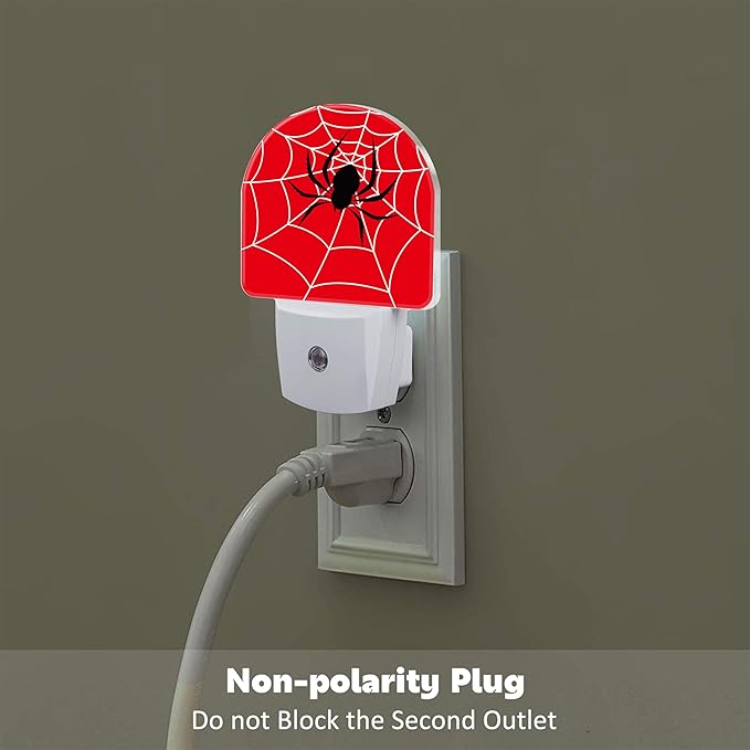Red Spider Web Night Light Plug into Wall, Black Spider on Web Dusk to Dawn Night Light,0.5w Energy Saving Sleep Friendly Nightlights for Kids Boys Girls Home Decor