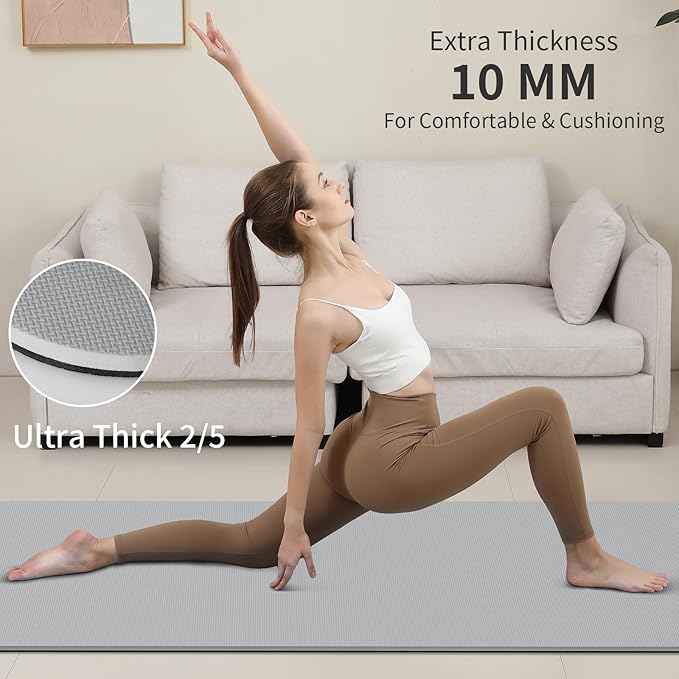 Yoga Mat Non Slip Anti-tear,extra thick-2/5 inch（10MM）High Resiliency Professional POE Yoga Mats for Women Men Kids,72"x24"inch,Workout, Yoga, Pilates and Floor Exercise, with Carrier Strap