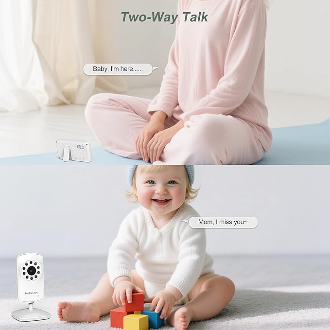 HelloBaby Monitor with 2 Cameras, 2.4'' Portable Travel Screen Baby Monitor No WiFi, 1000ft Long Range Video Baby Monitor, Night Vision, VOX Mode-Power Saving, Baby Safety Camera,for Baby/Pet/Elder