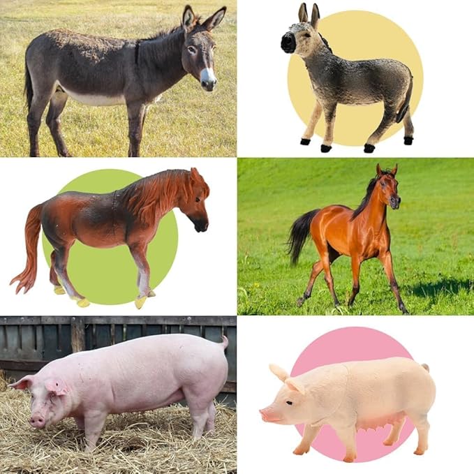 Farm Animal Figures Toy, Realistic Plastic 2 Farm Truck Playset with Trailer, Farmer Fence Storage Box, Christmas Birthday Easter Gift for Kids 3-8