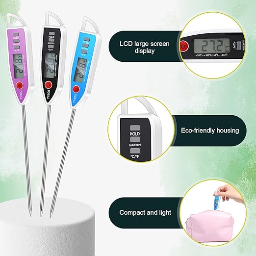 10 Set Waterproof Food Thermometer for Water, Liquid, Candle and Cooking Digital Meat Thermometer with Long Probe Instant Read for Kitchen BBQ Grill Candy (White)