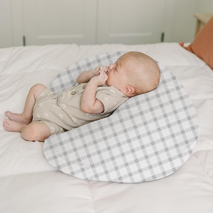 Konssy 2 Pack Nursing Pillow Covers, Stretchy and Soft Nursing Cover for Breastfeeding Pillows, Pillow Slipcover for Baby Girls Boys Newborn (Starry Whales,Cozy Grid)