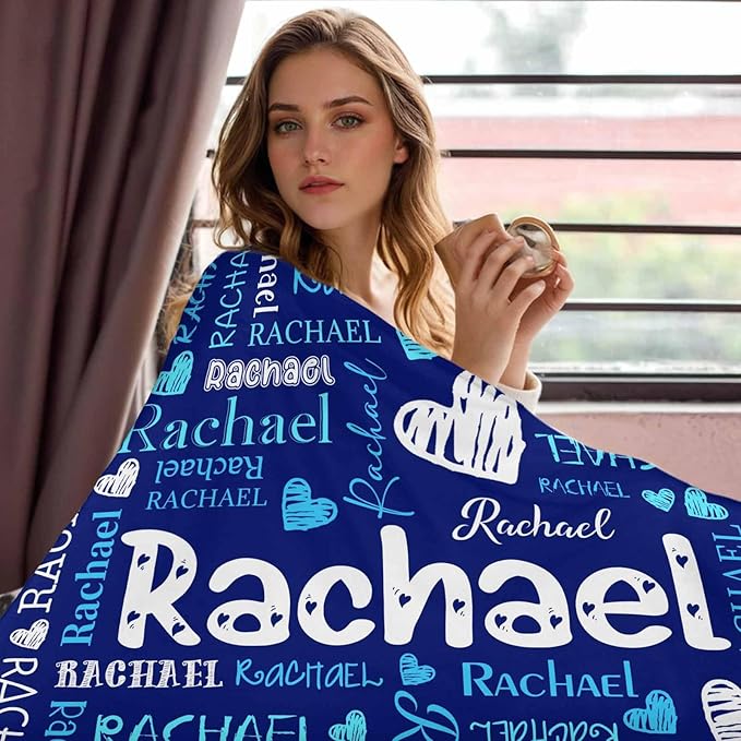 Personalized Baby Name Blanket for Kids Adults Custom Tolder Blankets with Name Love Heart Text Pattern Customized Throw Blanket for Boys Girls Gifts on Birthday Christmas