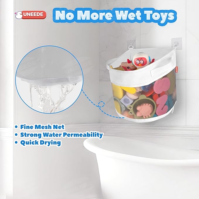 UNEEDE Bath Toy Organizer,4.15 Gallons Bathtub Toy Storage Organizer,Quick Access Bath Toy Holder For Bathtub,Baby Organizer And Storage,Quick Dry Baby Bath Toy Storage For Tub,Mesh Shower Caddy(Gray)