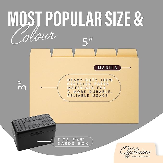25 Heavyweight Manila Index Card Box Dividers - 3x5 with Tabs & 108 Stickers, Monthly & Recipe Guides, Greeting Card Dividers