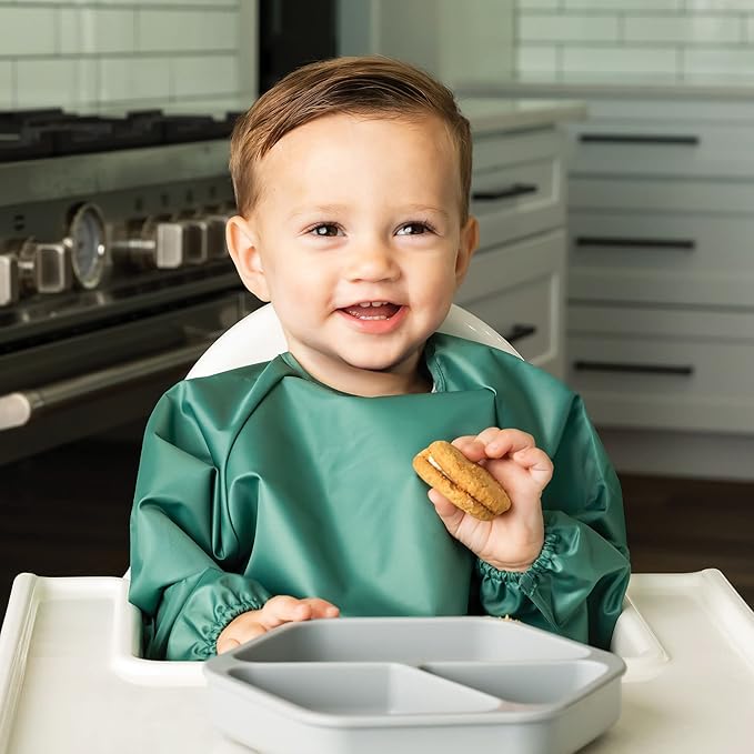 Tiny Twinkle Long Sleeve Bib for Babies & Toddlers – Waterproof Smock Bib for Eating – Machine Washable & Mess-Proof, Baby Feeding Essential & Shower Must-Have(Olive Green, 2-4Y)