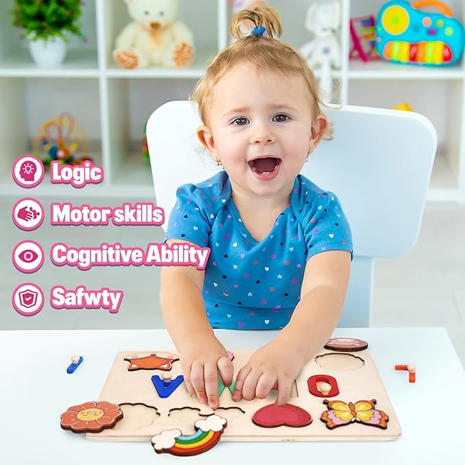 Personalized Wooden Name Puzzle for Toddlers 1-3 - Custom Baby Sensory Toy Easter Basket Stuffers - Early Learning Educational Toys for 1 Year Old Girl - 1st Christmas Birthday Gifts for Girl and Boy