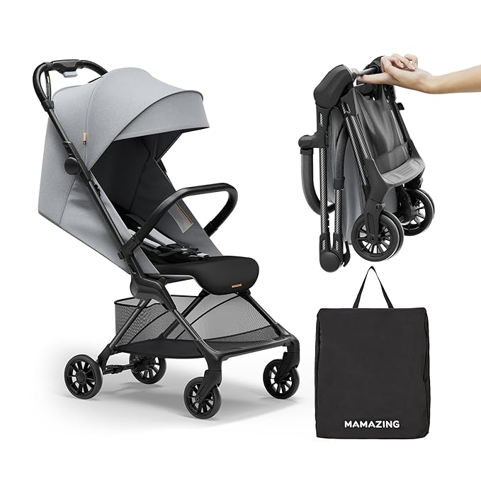 MAMAZING Ultra Air X Travel Stroller - Ultra-Lightweight Under 10 lbs, Carbon Fiber Frame & Airplane Friendly, Lightweight Stroller with Reclining Seat, UPF 50+ Canopy & Travel Bag