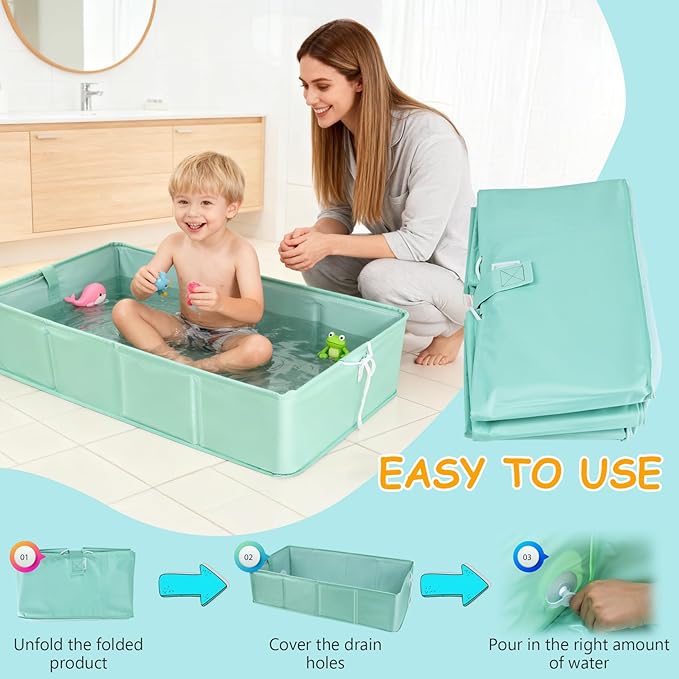 Collapsible Baby Bathtub, Thickened Foldable Travel Toddler Bathtub, 30s Fast Drainage, Foldable and Portable, Unfoldable and Ready to Use, Quick-Clean Toddler's Travel Tub, for 12 Months to 5 Years